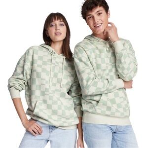 NWT Wild Fable Oversized Hooded Hoodie Sweatshirt Jade Checker Print Medium